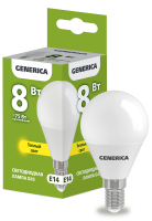Лампа светодиодная G45 шар 8Вт 230В 3000К E14 GENERICA
