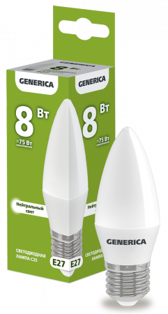 Лампа светодиодная C35 свеча 8Вт 230В 4000К E27 GENERICA – №1